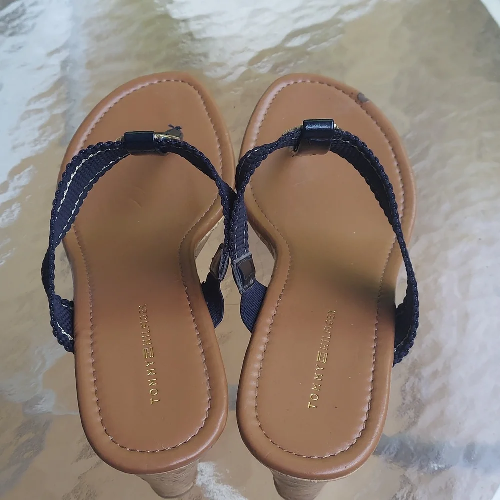 Tommy Hilfiger Cork Wedge Heels Slip on sandals Sz 9.5